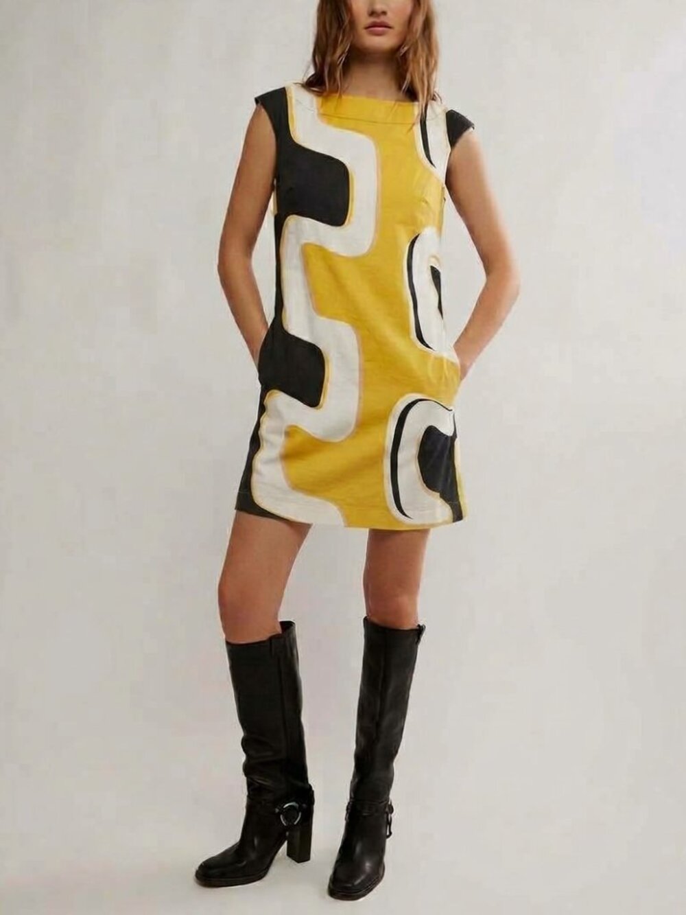 Chetta B shift dress 8 mini yellow black